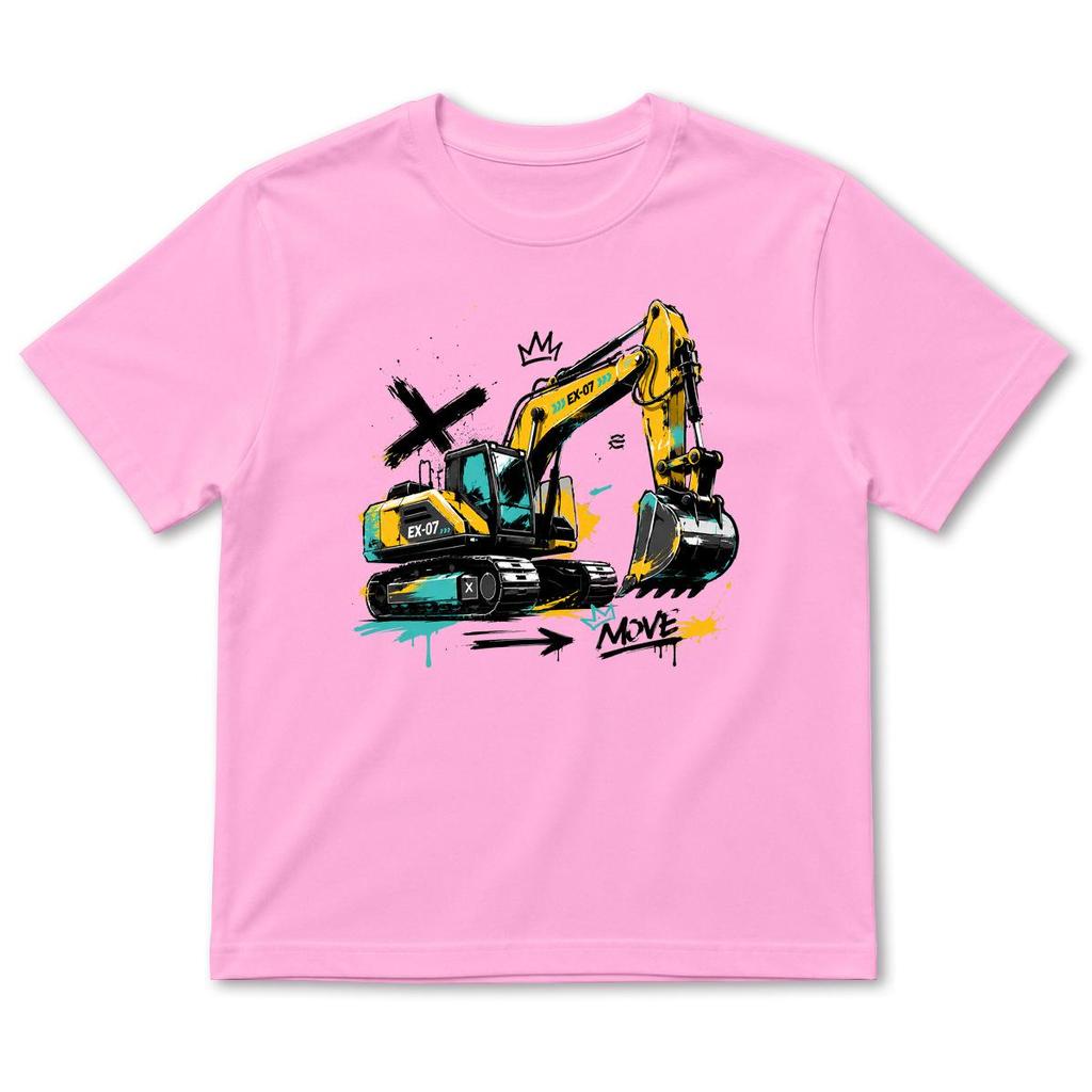 Summer Boys' Cartoon Excavator Cotton T-Shirt, Short Sleeve, Breathable Casual Layer
