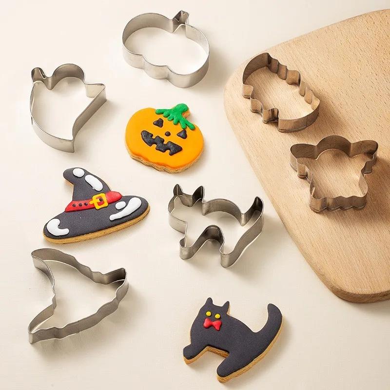 12PCS/Set Halloween Cookie Mold DIY Printing Biscuit 3D Bat Hat Cat Shapes Cake Stencils Durable Easy Clean Kitchen Baking Tools