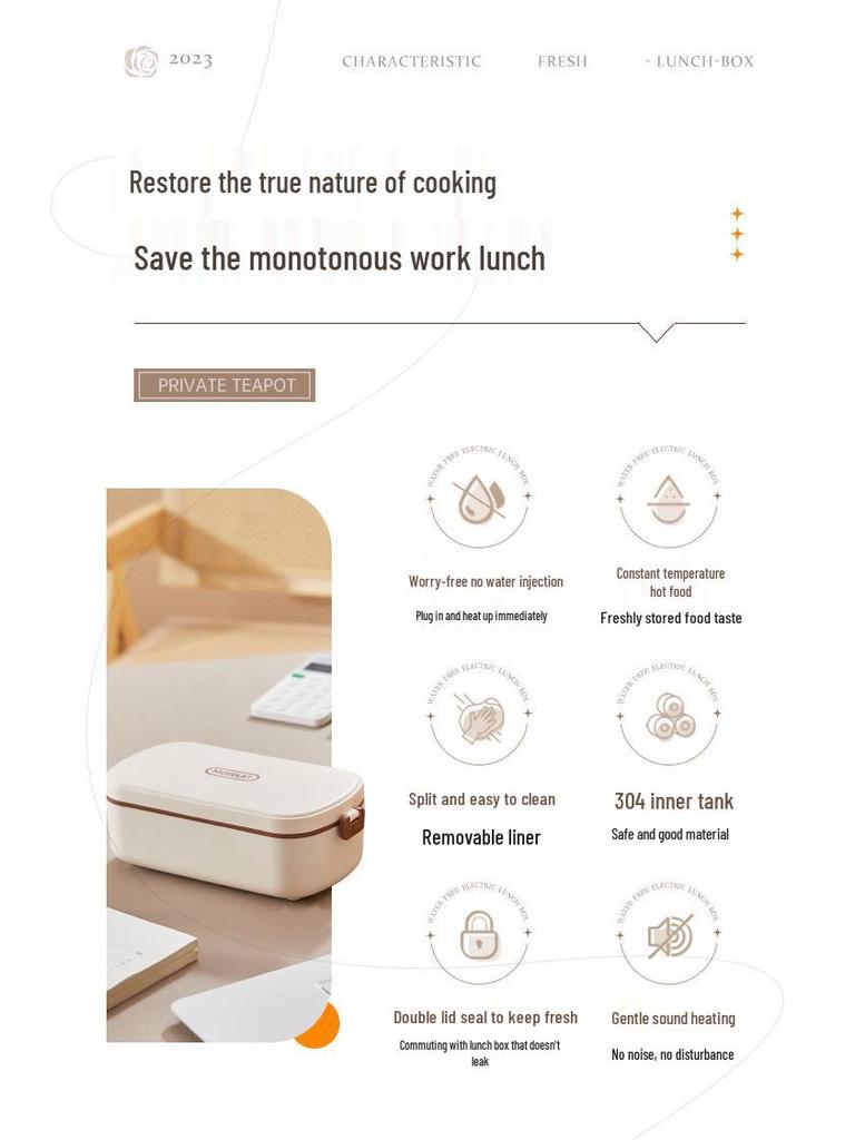 Electric Heated Insulated Lunch Box for Office Workers – Steams Hot Rice and Dishes, Plug-in.
