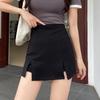 Women's Summer 2023 Black A-Line Slit Skirt: Campus-Chic Slim Fit