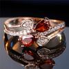 Cute Female Rose Red Zircon Stone Ring Gold Color Engagement Charm Wedding  For Women