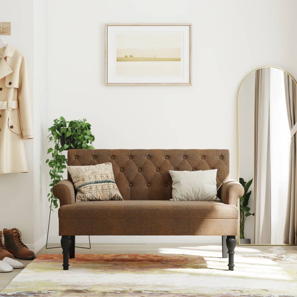 Bench with Backrest Brown 120 x 62 x 75.5 cm Faux Suede Look