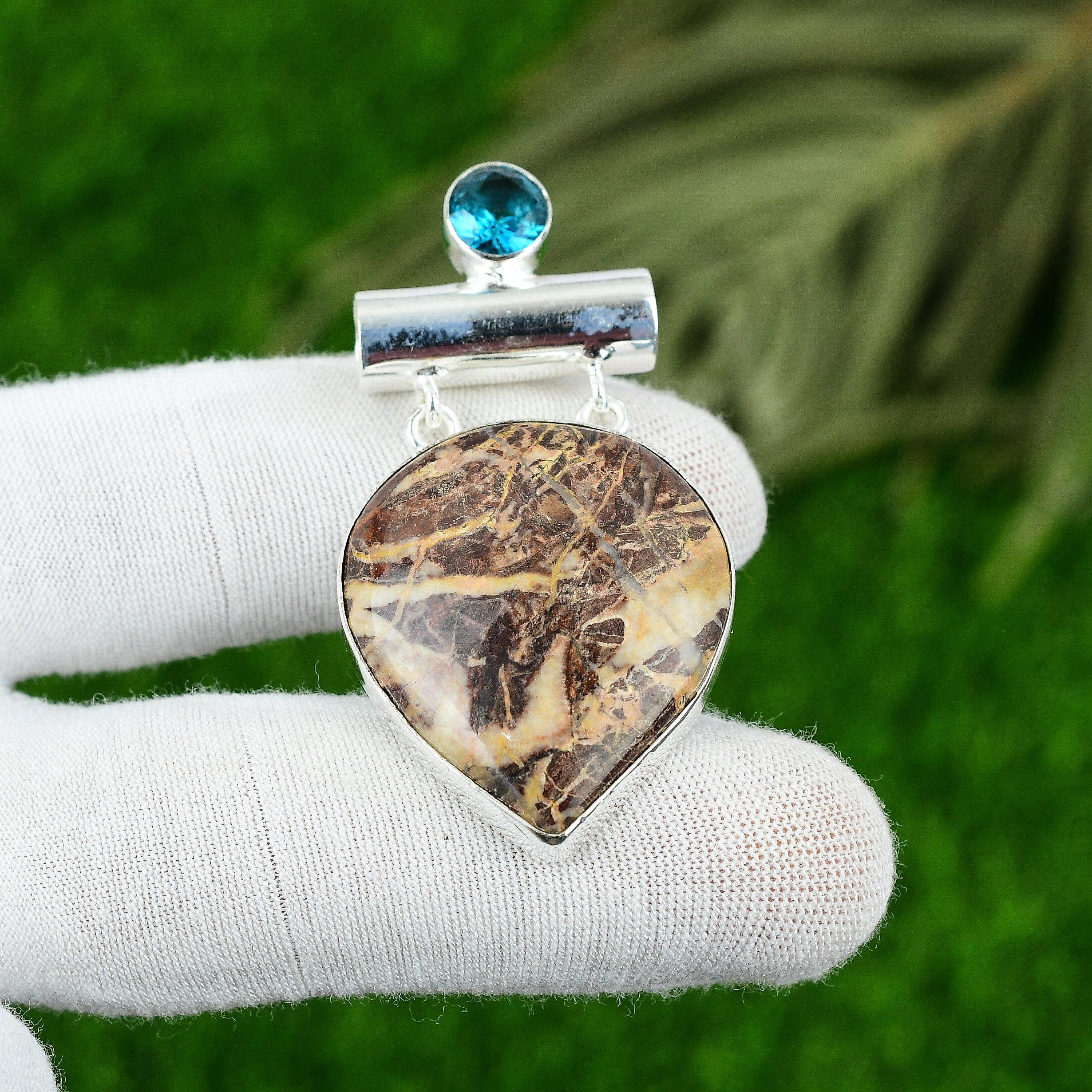 

Подвеска из натурального кокосового яшмового драгоценного камня коричневого цвета из стерлингового серебра 925 пробы, индийские украшения