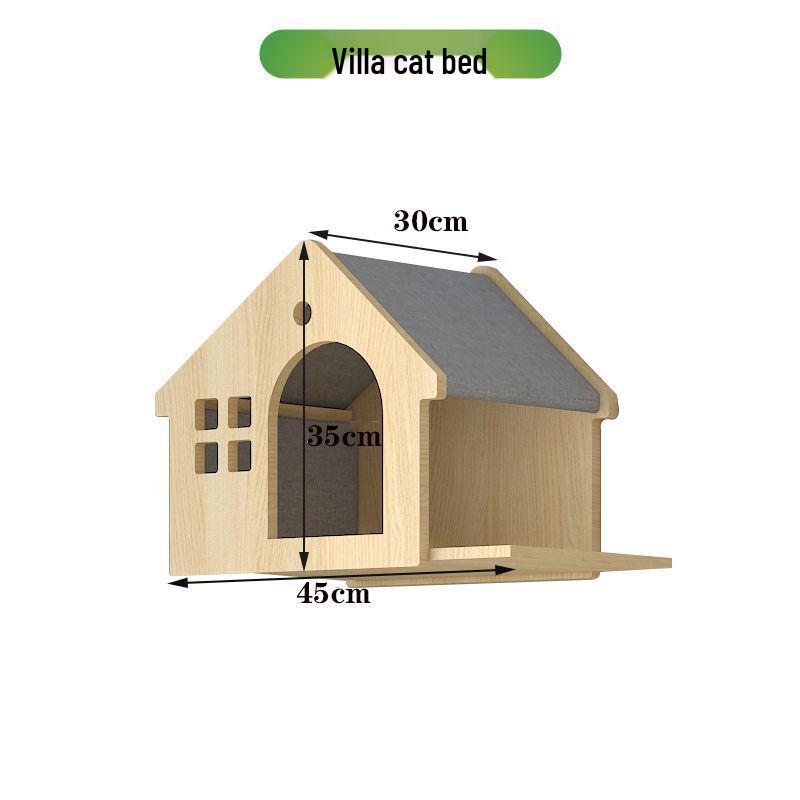 Wall-Mounted Solid Wood Cat Climbing Frame with Bed, Jumping Platform, and Scratching Post