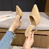 Large size slippers, new Korean version of high-heeled sandals, thin heels, one-word transparent with bag head and half-towed outer slippers