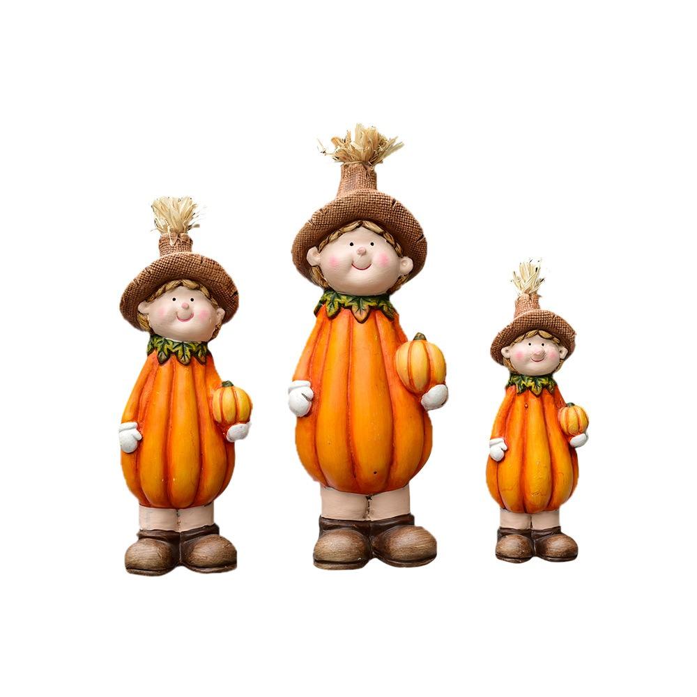 

3pcs Creative Scarecrow Figurine Funny Miniature Pumpkin Statue Straw Doll Ornament Yard 3 Pcs