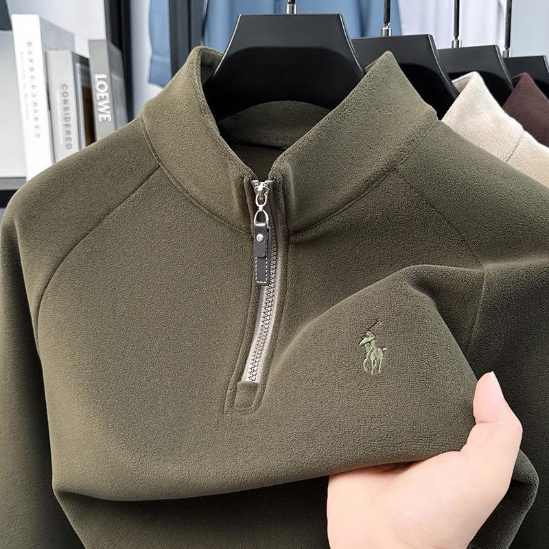 Herren Stickerei Wolle Plüsch Halbreißverschluss Hoodie - Verdicktes Herbst/Winter Basisschicht Oberteil