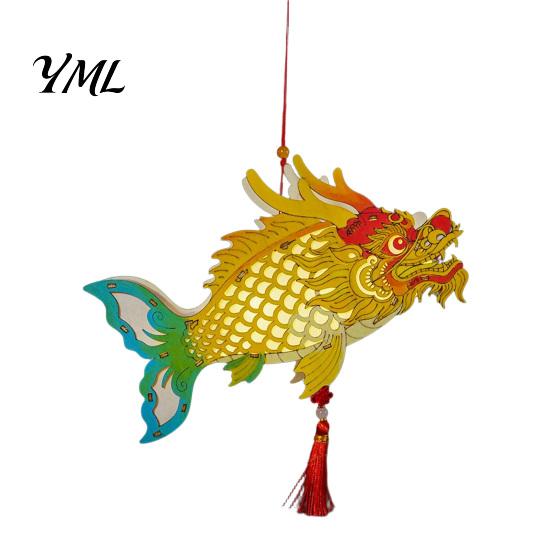 Portable Lantern Toy Chinese Dragon Fish Kit, DIY Coloring Crafts for Mid-Autumn Mid Autumn Festival Festival, Handmade Handheld Wooden Assembly Kids