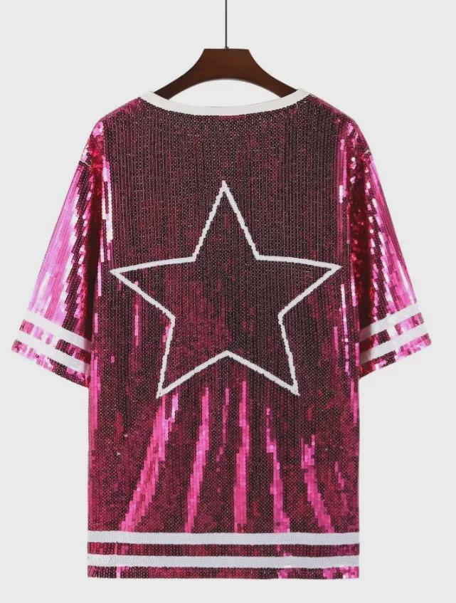 European & American Cross-Border Sequined Bulls Team Jersey - Star Pattern T-Shirt
