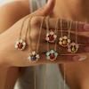 Retro Color Small Daisy Flower Fruit Series Strawberry Cat Paw Pendant Necklace Color Dripping Oil