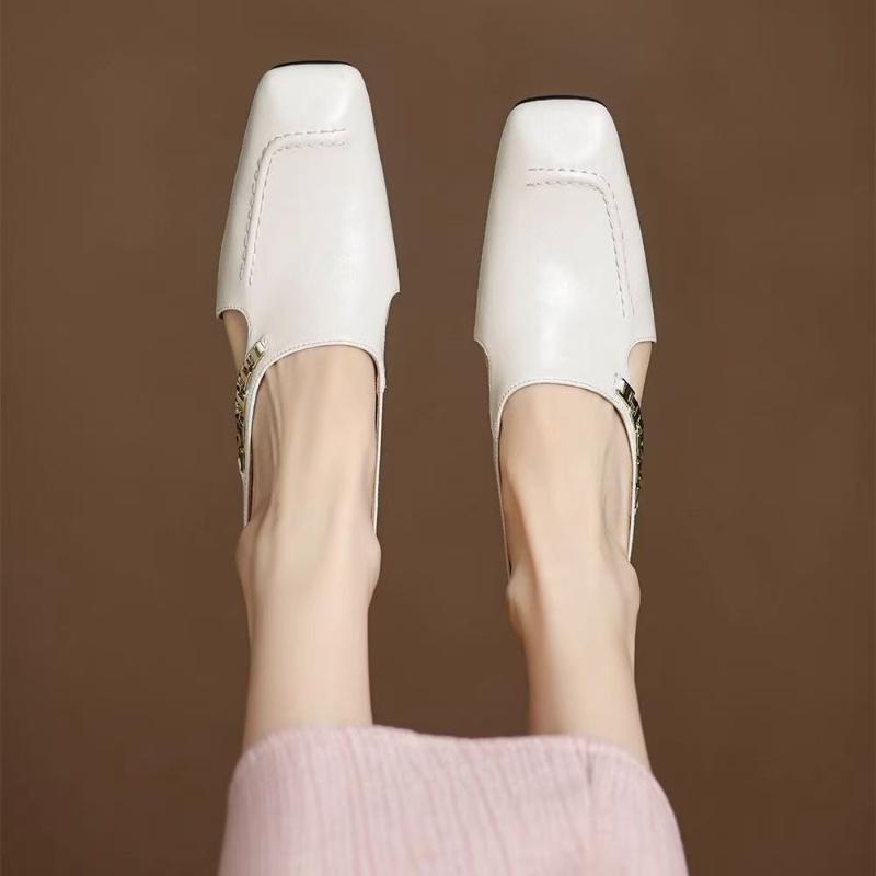 Fashion 2025 New Retro Style Baotou Women's Sandals Half Slippers Square Toe Inside Heightening