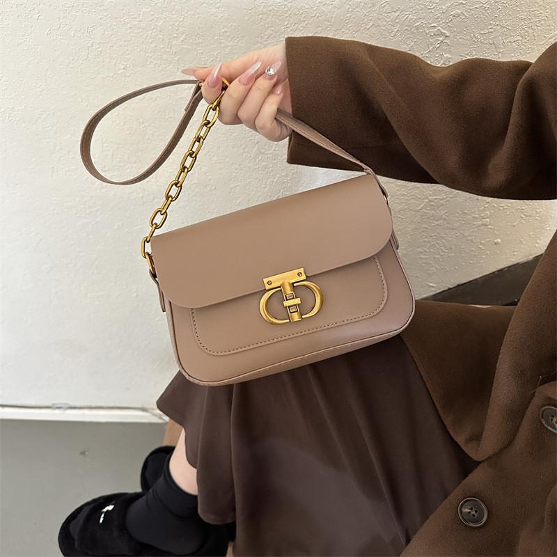French Style Women's Bag 2023 Autumn And Winter New Tide Pure Color Pu Small Square Bag Street Fashion Daily Shoulder Bag