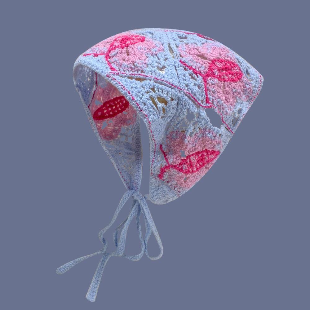 Retro Knitted Headband Floral Women Hair Scarf Elegant Triangle Turban Beach Headwear