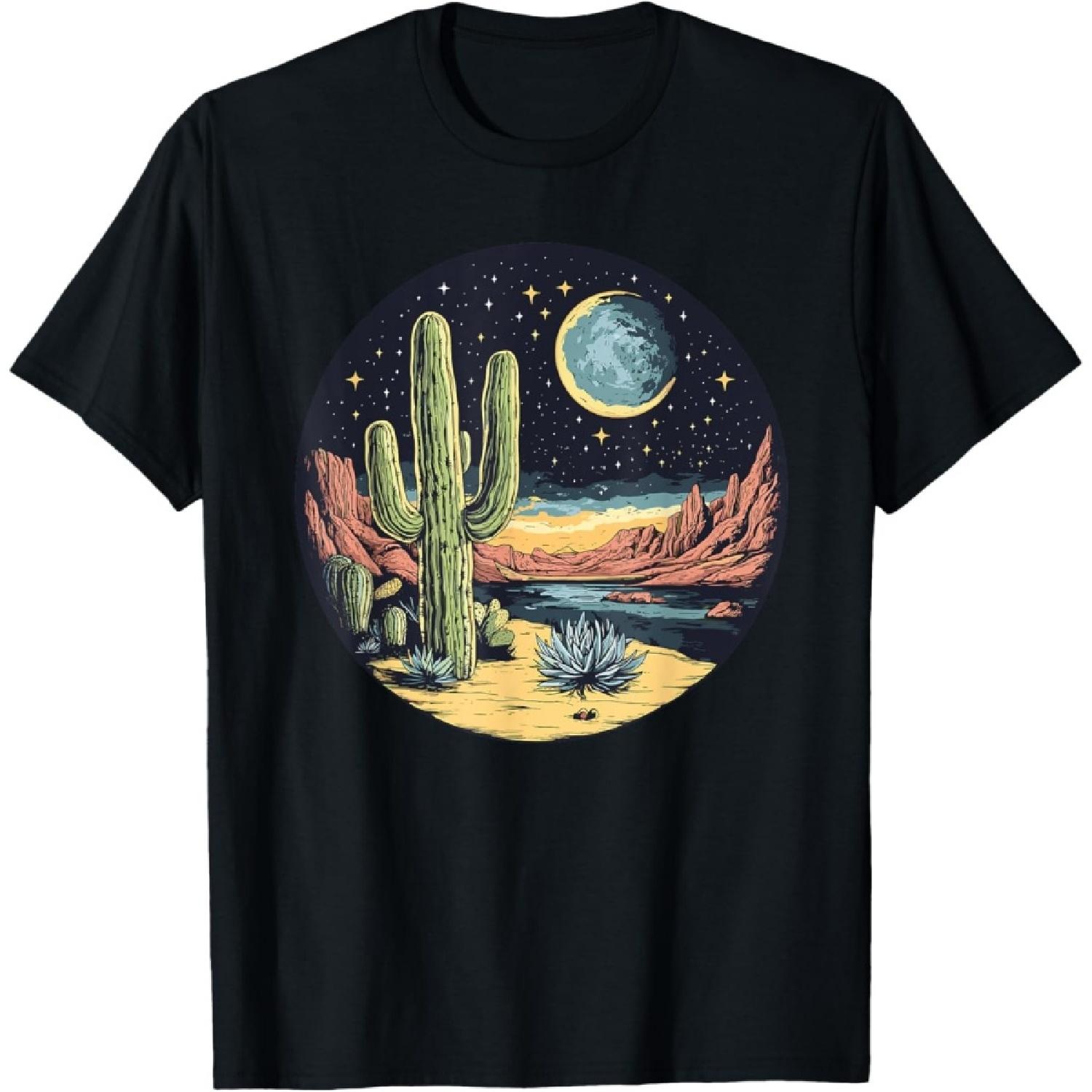 Stunning Cactus Moon Desert Landscape Art T-Shirt S