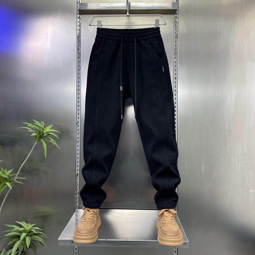 Winter new high-luxury European cotton lint twill thickened and piled cold-resistant, windproof and warm casual pants straight-leg pants