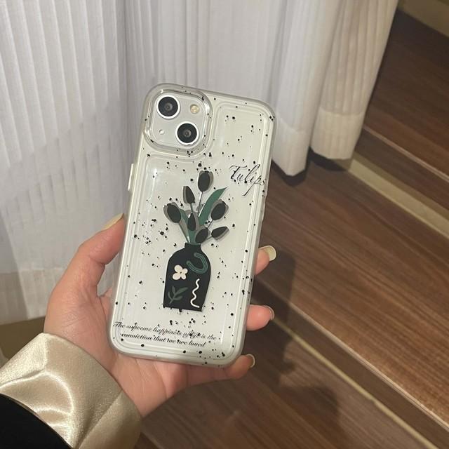 

Ins тюльпаны черный корпус черный цветок противоударный силиконовый мягкий чехол для телефона для Iphone 11 12 Promax 14 13 Pro Max задняя крышка Капа For iphone 13