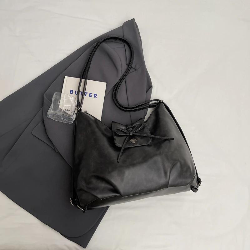 Bow Tie  Leather Shoulder Bags for Women New Autumn Winter Luxury Large Capacity Bag Trend Retro Simple Bags