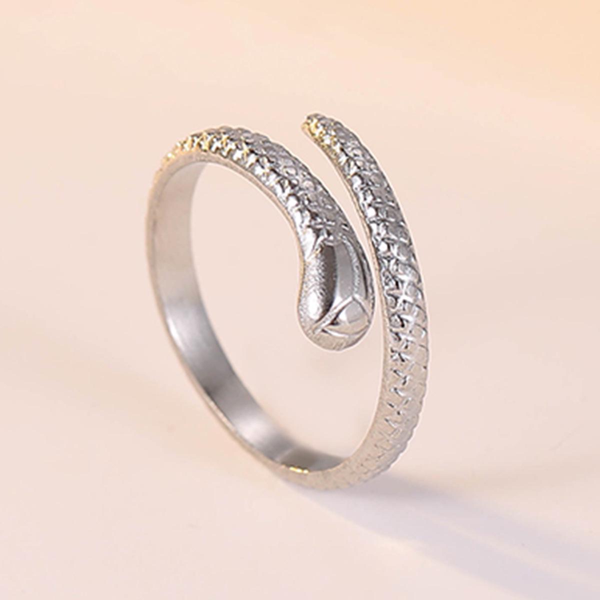 Gold-Plated Snake-Shaped Stainless Steel Ring for Women - Punk Style Titanium Jewelry