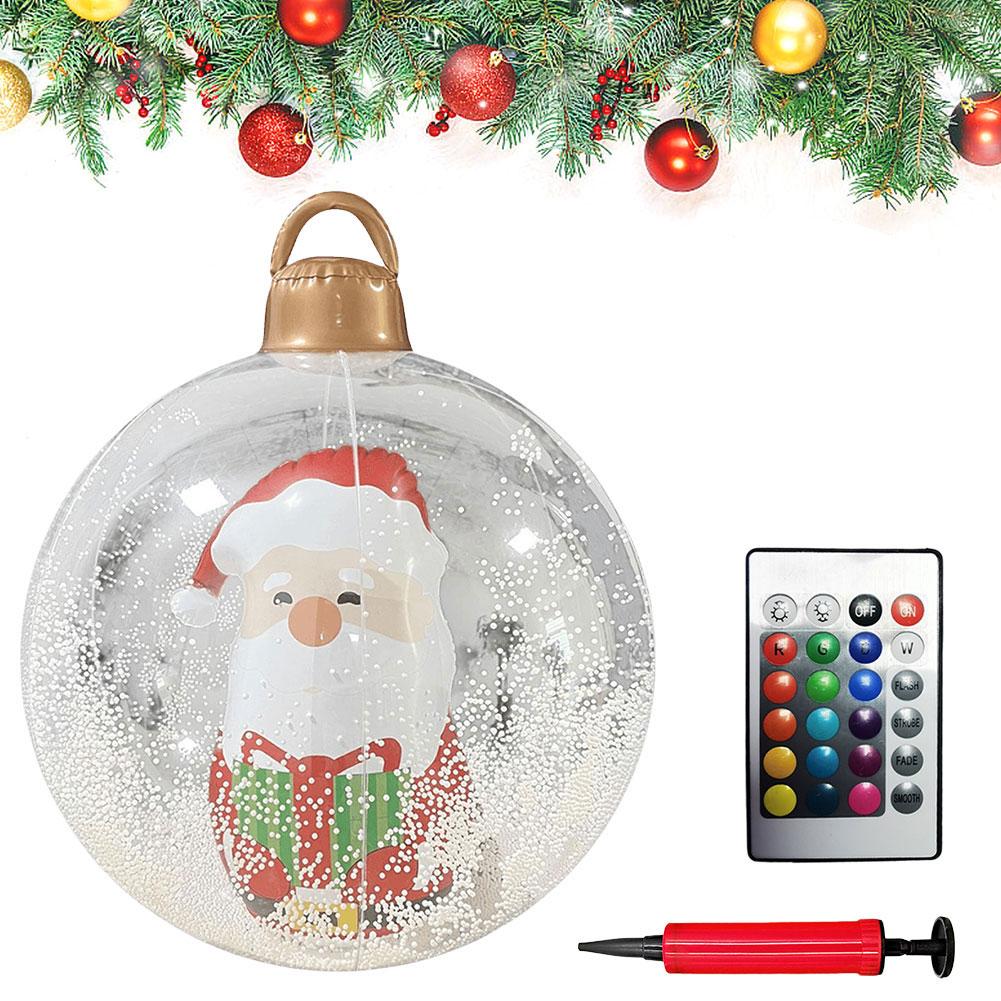 60cm Christmas Ball Ornament PVC Giant Inflatable Decorative Balls Xmas LED Light Decoration Balloon With Remote Control & Pump