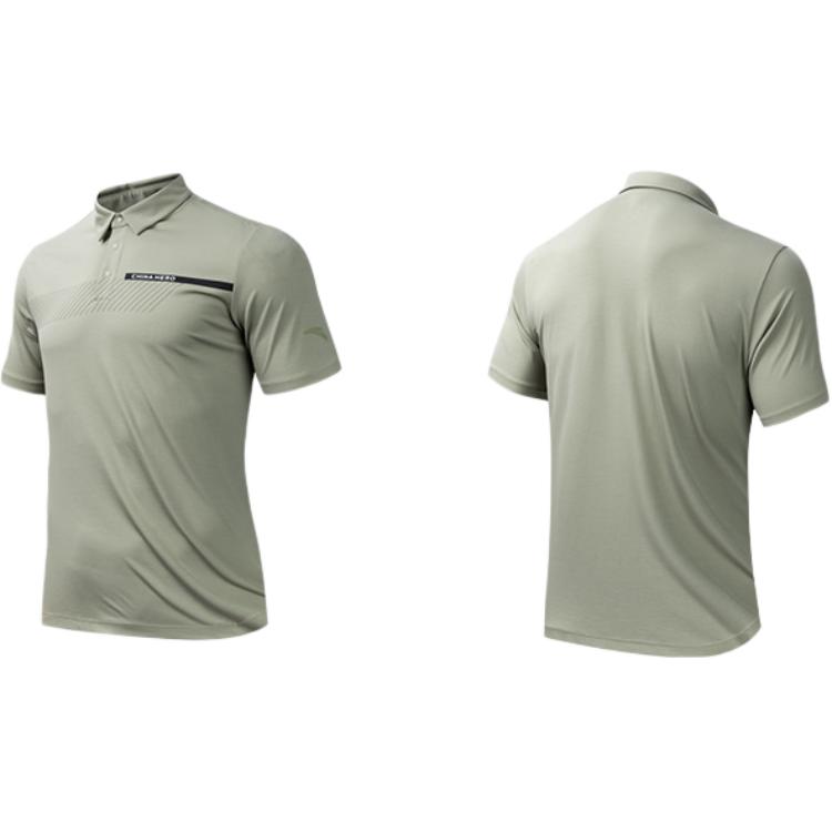 Anta Training Series Lettered Pullover Knitted Sports Polo Shirt Men Polo Shirts Gray-Olive 152427138-2