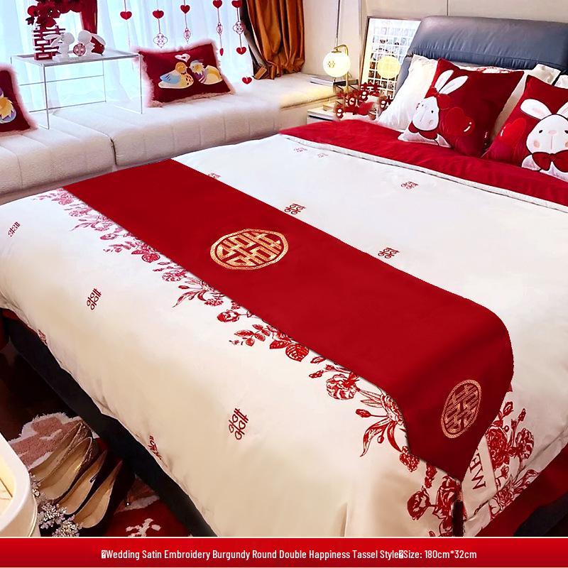 

Red Double Happiness Wedding Bed Runner and Table Scarf