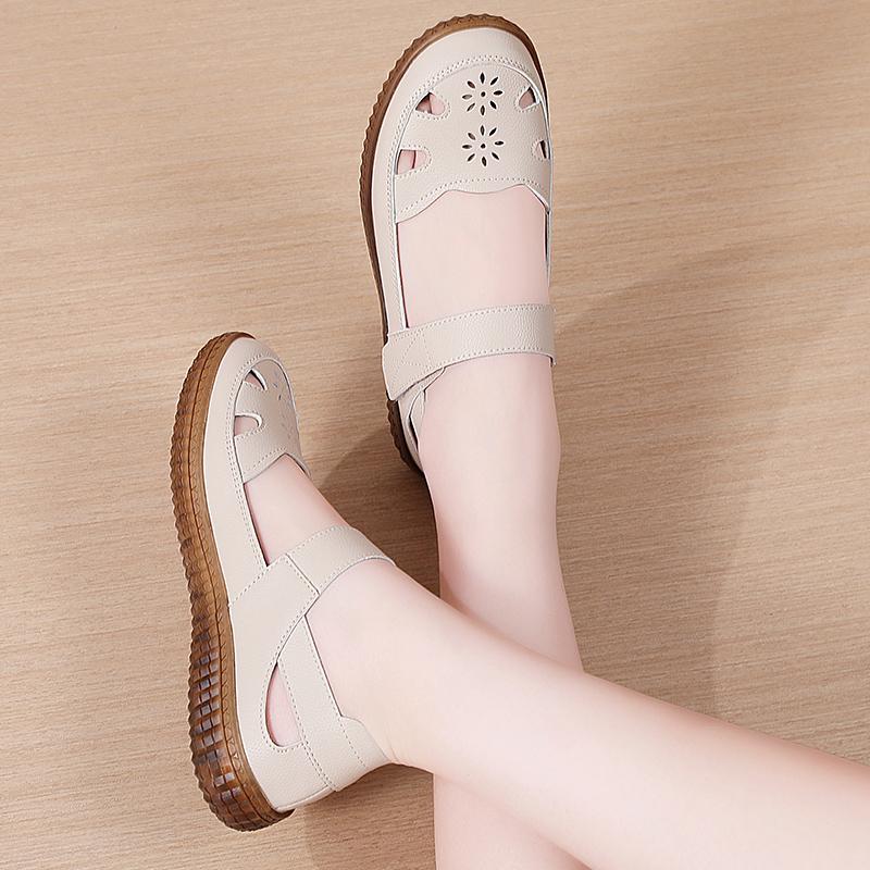 Women's Sandals Summer Mary Jane Beach Shoes White Flat Shoes Casual Soft Walking Sandals for Girl Plus Size