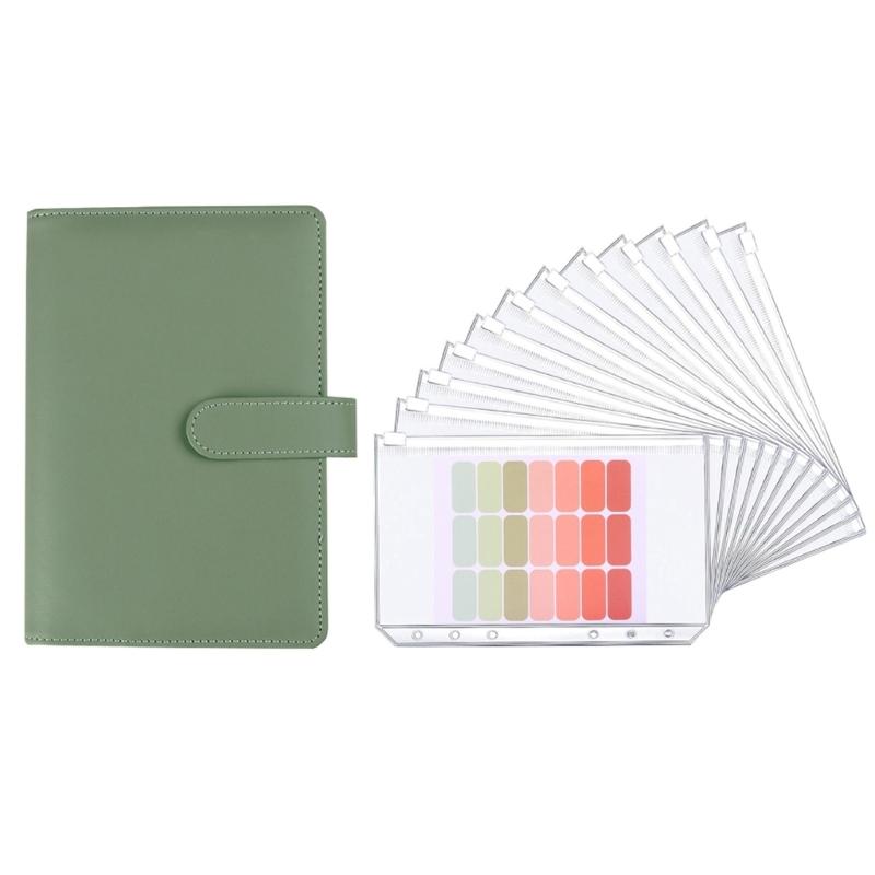 Geldsparender Geldbeutel Leder Budgetplaner mit Bargeldumschlägen und bunten Etiketten Aufkleber Ordner Geldorganisator