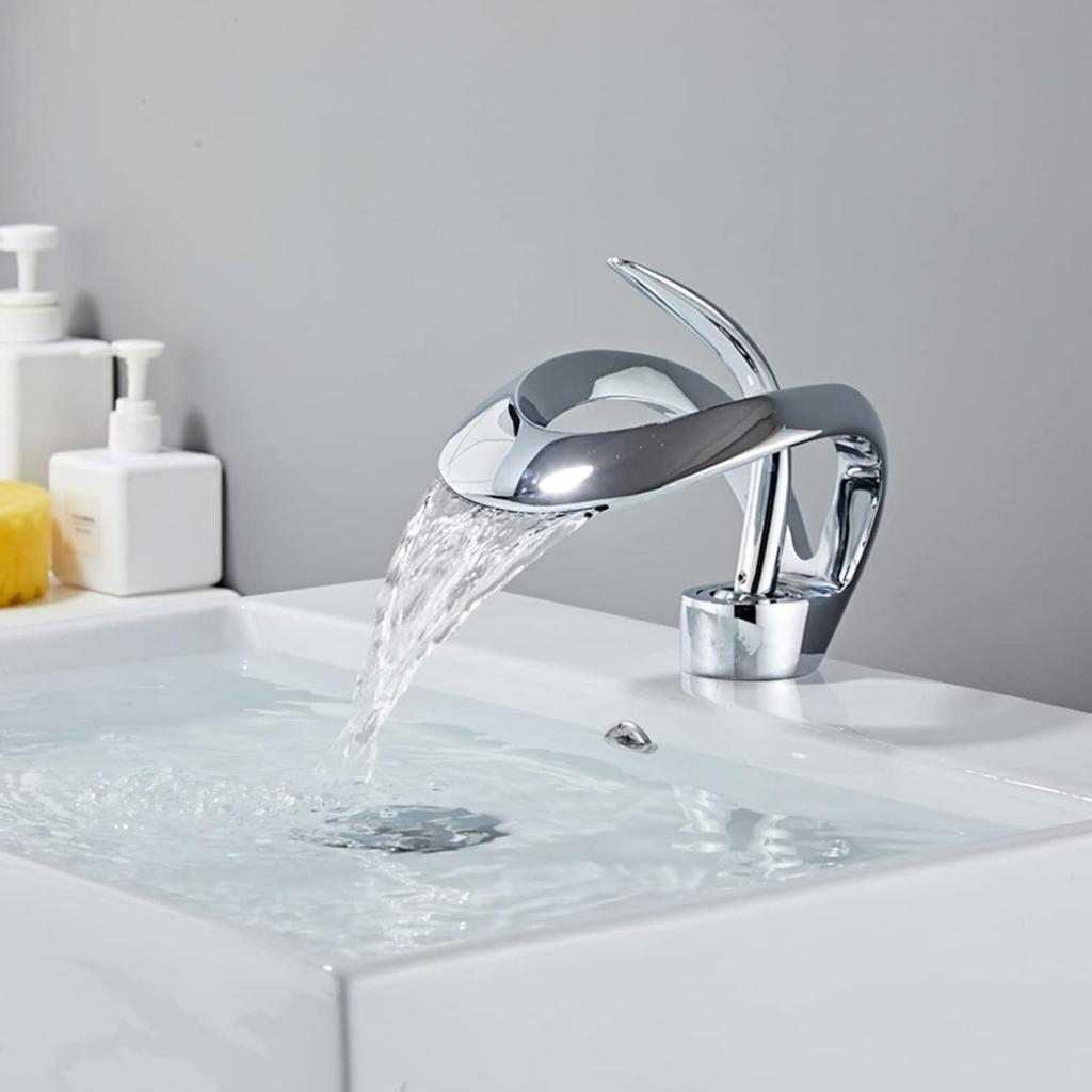 Robinet de Lavabo pour Salle de Bain - Design Élégant, Eau Froide et Chaude - Chromé, Haut