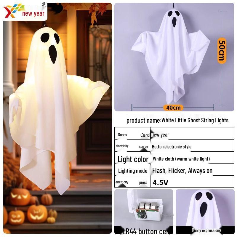 Glowing LED Ghost Pendant: Halloween Hanging Decoration with Colored Lights and Spooky Vibe.