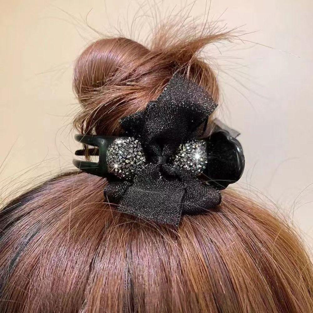 French Style Hair Claws Champagne/Black Headwear Sweet Lace Bow Hair Clips  for Women Girls