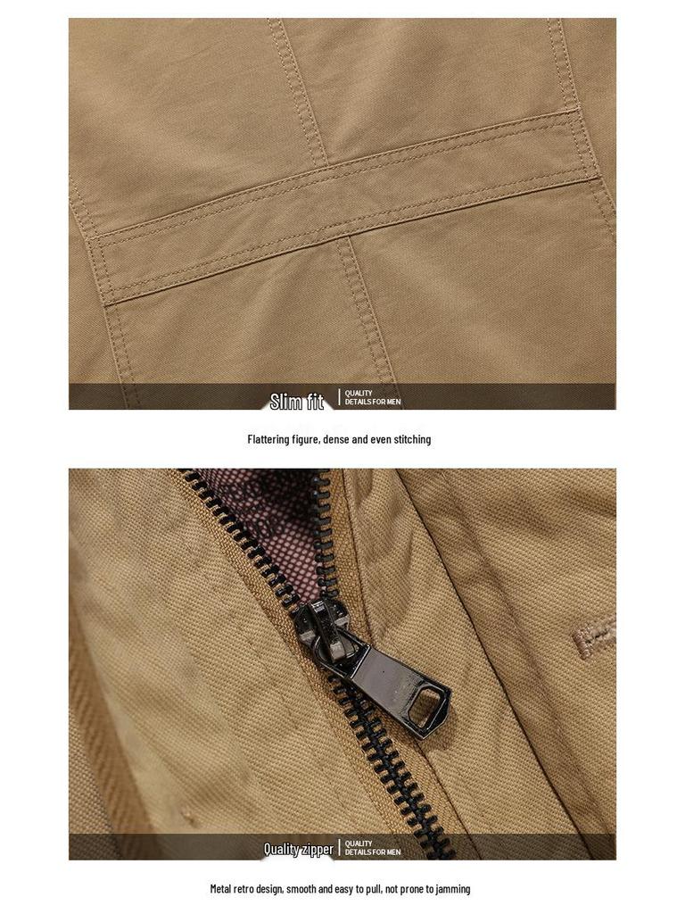 Plus Size Men's Mid-Length Spring/Autumn Windbreaker - Casual Middle-Aged Jacket
