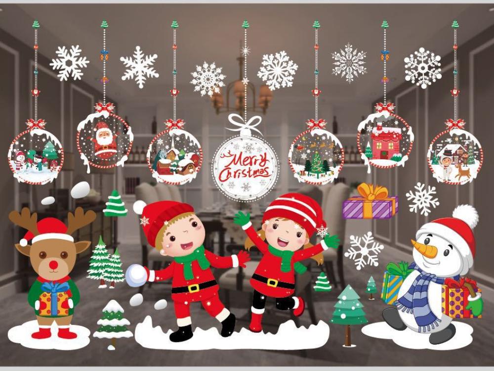 Christmas Decoration Supplies Window Stickers Santa Elk Wall Sticker for Christmas Home Door Window Display Decor Xmas New Year Decoration