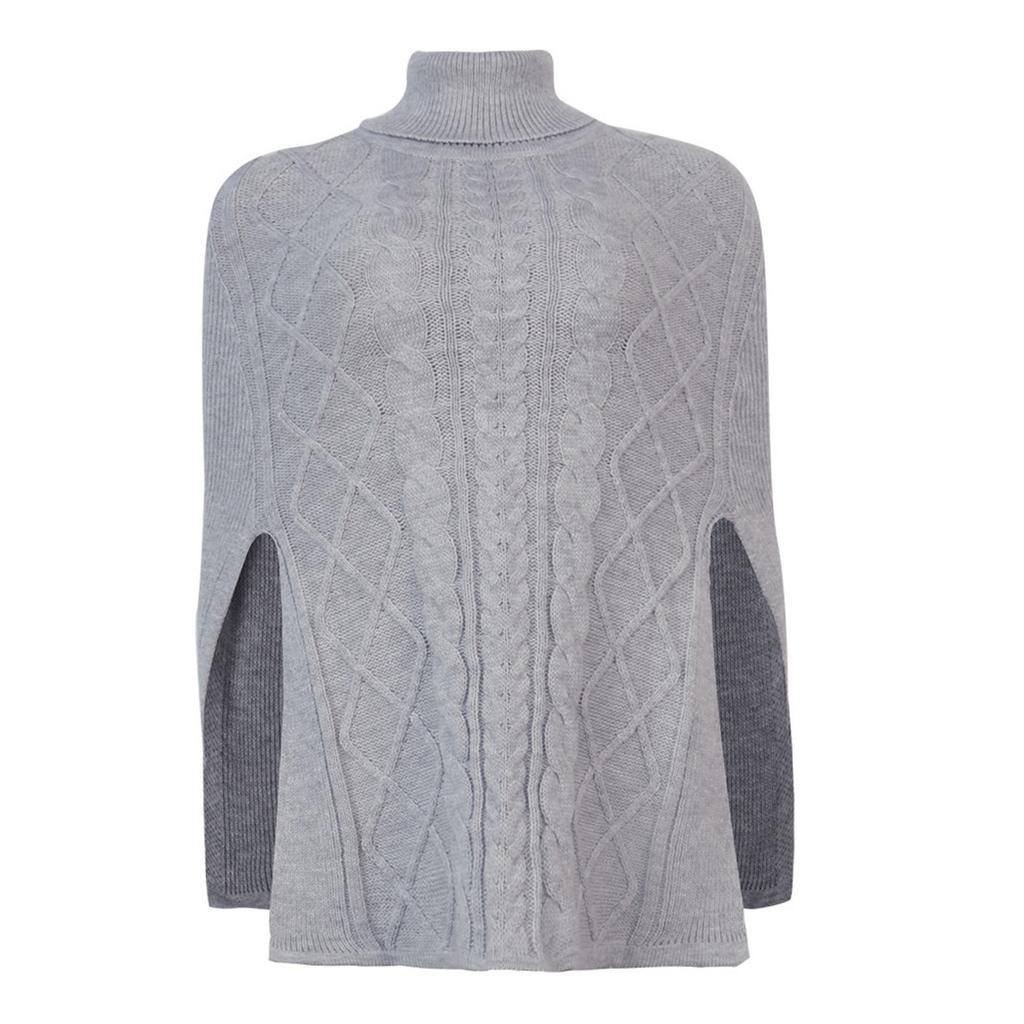 Women's Lazy Loose Long-sleeved High-neck Color Knitted Shawl Sweater