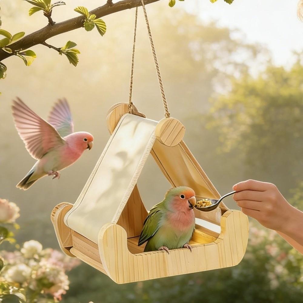 Hatching Nest Wooden Bird Hammock Hanging Bird Swing Perch Bird Feeding Station  Small Medium Birds