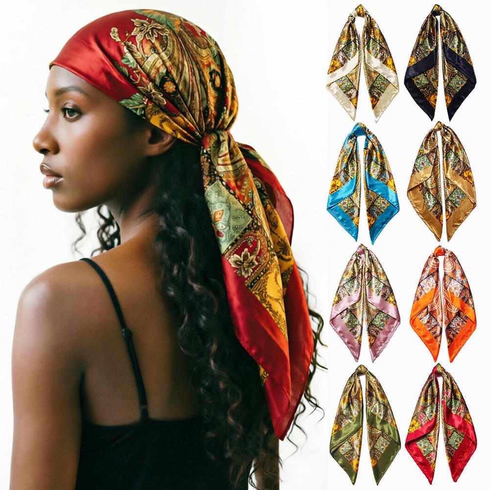90cm Trendy Paisley Silk-Style Headscarf for Women - European American Design
