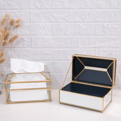 Boîte à mouchoirs rectangulaire en laiton et verre, porte-serviettes transparent/miroir, pour la maison, le bureau, la voiture ou la décoration automobile