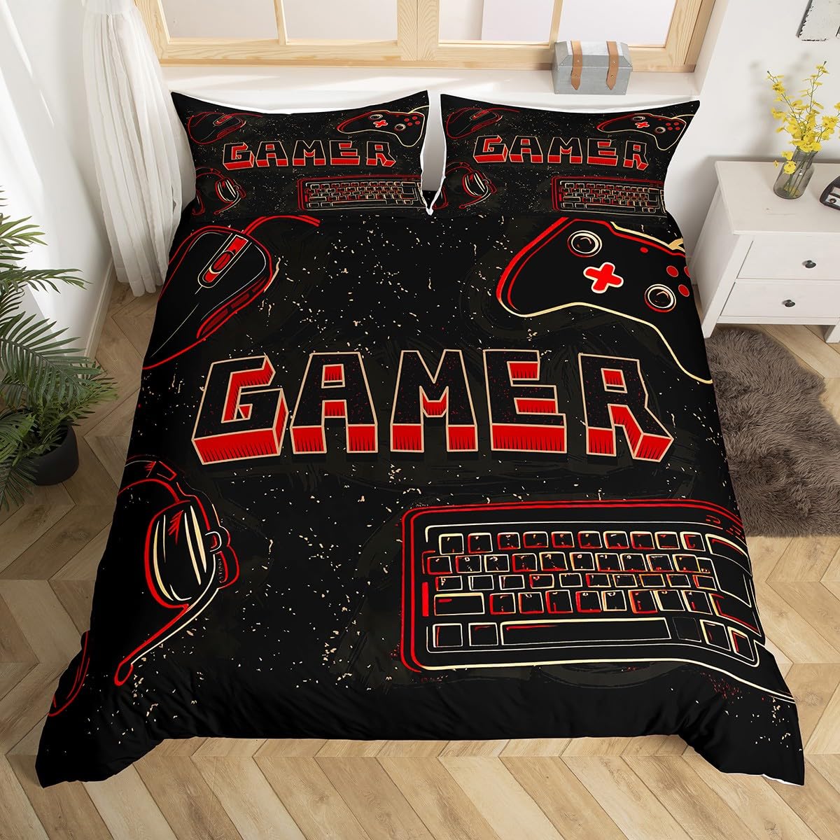 

Warm Classic King Queen Comforter Quilt Kids Boys Gamer Pink Purple Modern Gaming Polyester Game Comforter (quilt)-EU Single(135*200cm)3pcs