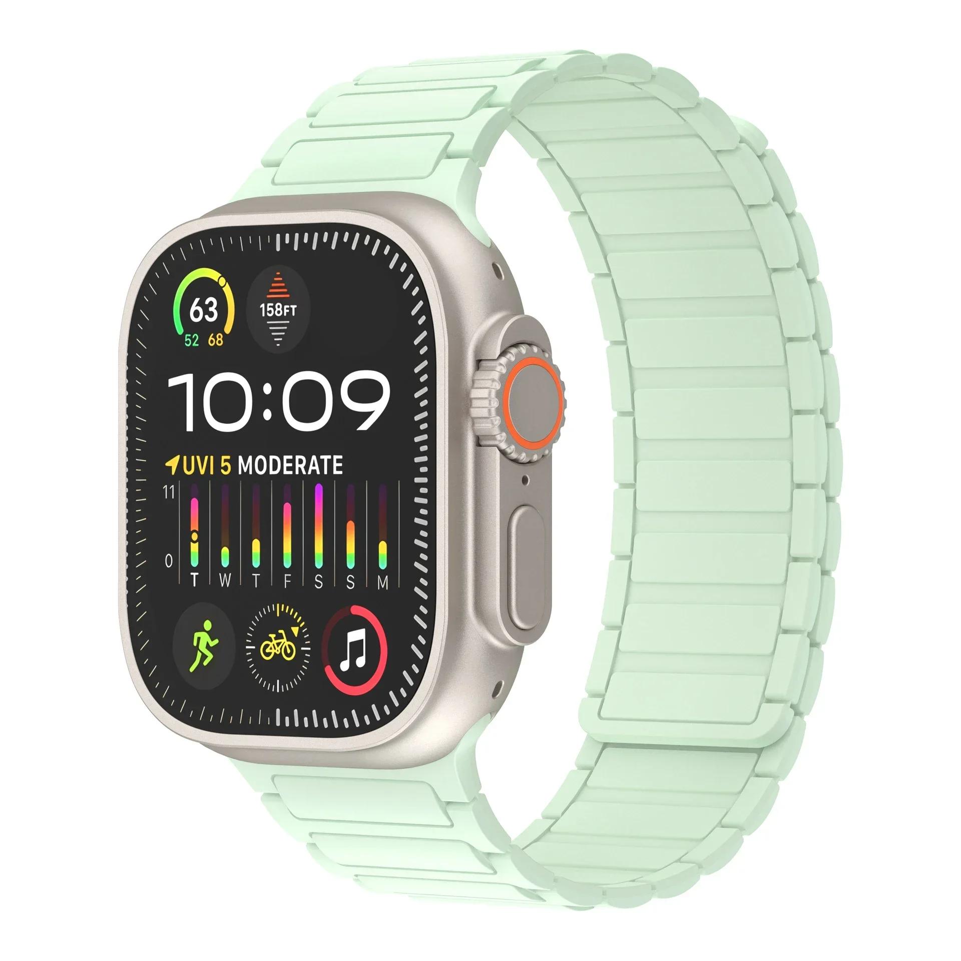 

Магнитный ремешок для Apple Watch Ultra 2 49мм 45мм 44мм S10 46мм 42мм 40 41мм Силиконовый ремешок для IWatch Серии Ultra 2 9 8 7 6 5 4 42 44 45 46 49mm мятный зеленый