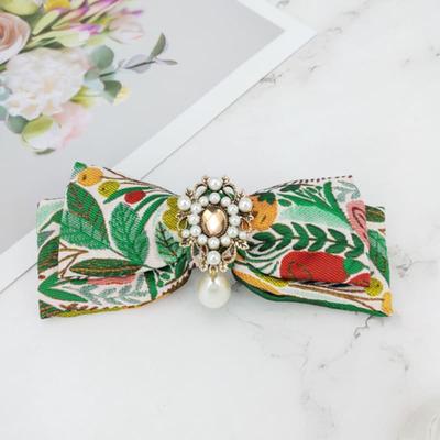 Rose Jacquard Ribbon Pin Large Green