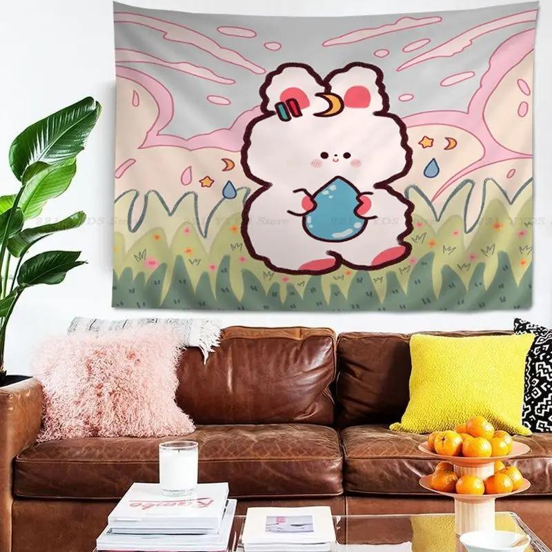 Гобелен для гостиной в офисе с изображением милого маленького кролика из мультфильма — фото 10