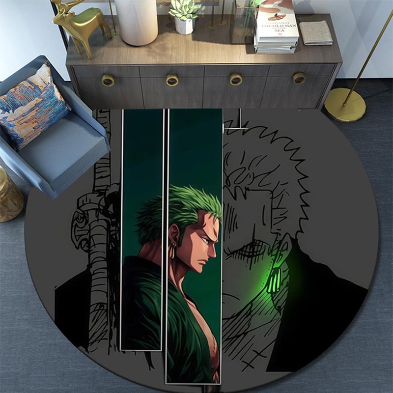 Roronoa Zoro Round Area Rug,Carpet Rug for Living Room Bedroom Sofa Playroom Decor,Non-slip Floor Mat
