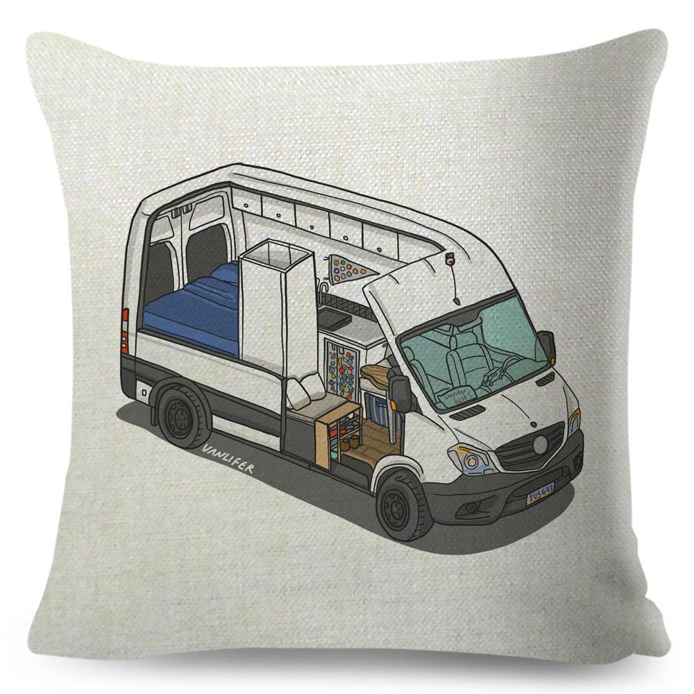 Van Life Pillow Case Decor Cartoon Camper House Travel Car Cushion Cover for Sofa Home Children Room Vanlife Pillowcase 45x45cm