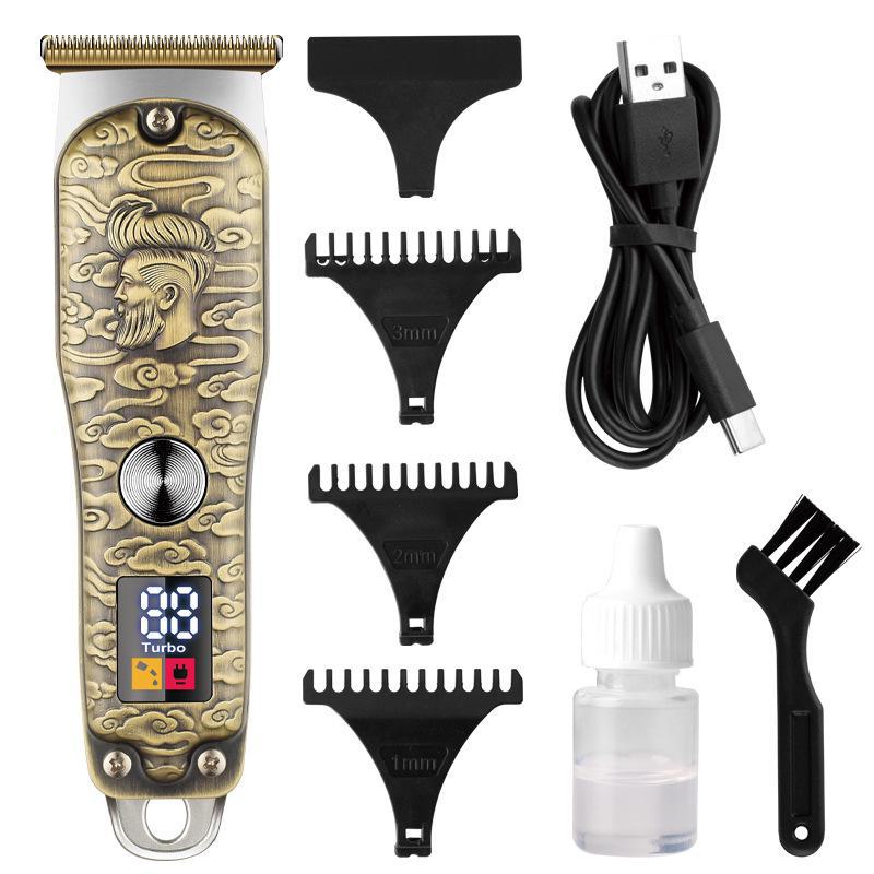 Bronze Rechargeable Hair Clipper Set with Digital Display - Hair Salon Electric Clipper