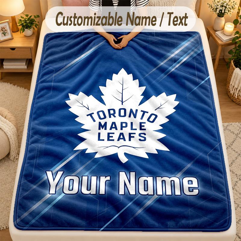 Flannel BlanketToronto Maple Leafs Custom Name Text Personalized Soft Warm Throw Blanket Home Decor Gift