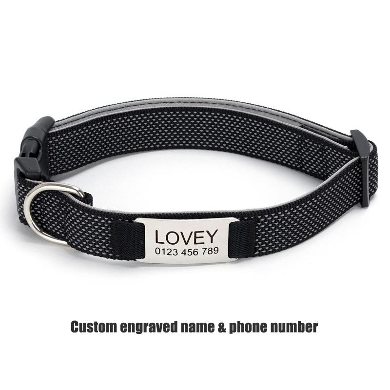 Custom Engraved Dog Collar Personalized Name ID Tag Adjustable Anti-lost Soft Padded Nylon Collar for Active Dogs Pet Necklace