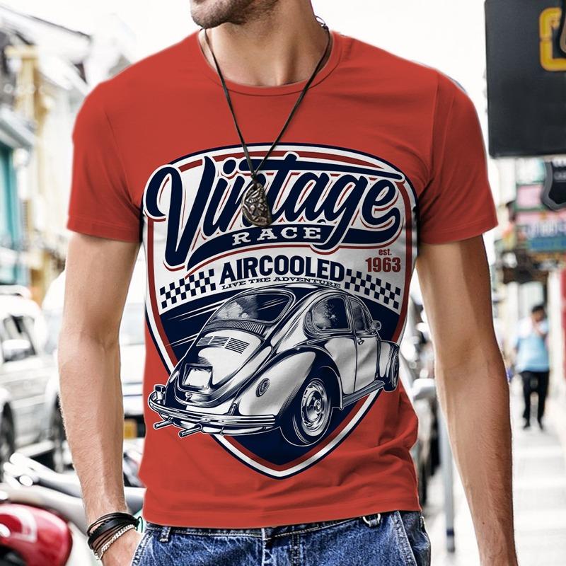Sommer männer Vintage T-shirts Retro Auto Mode Tops 3D Gedruckt O Hals Übergroßen Kurzarm Harajuku Lustige Mans Streetwear