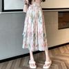 Floral Print Midi Skirt Women's Summer Elegant Stylish Split Hem Slimming High Waist A-Line Skirt