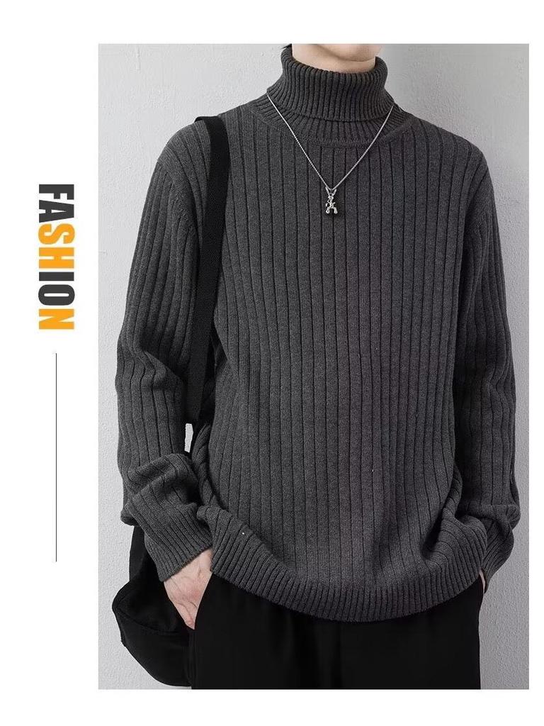 Men's Korean Style High Neck Sweater - Trendy Warm Autumn/Winter Knitwear for Casual Wear