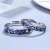 2 Pezzi Design Coppia Van Gogh Notte Stellata Anelli Aperti per Donne Uomini Amanti Eleganti Stelle Blu Luna Anello Regolabile Gioielli