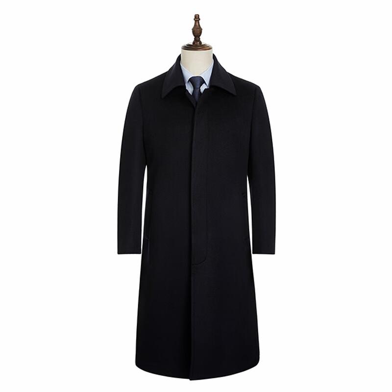 Qishuo Men's 0201 Business Casual Long Wool Blend Winter Coat